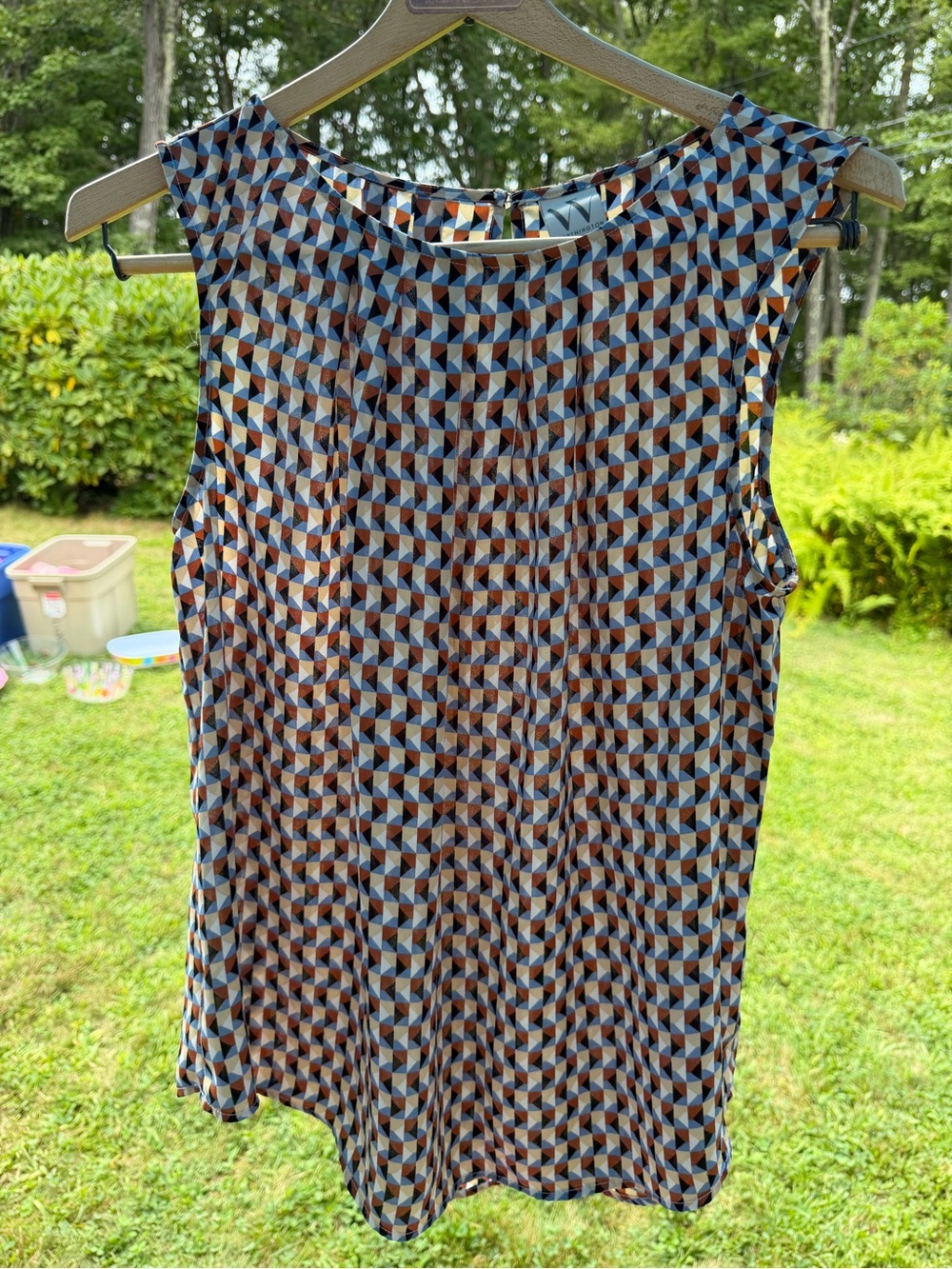 Worthington Sleeveless Camisole in Blue, Brown and Cream Geometric Print